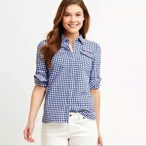 Vineyard Vines Navy and White Checkered Button Down Shirt